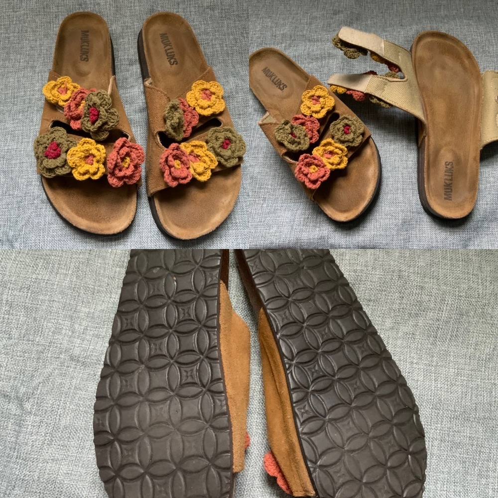 Muk Luk Sandal size 9.5-10 Crochet flower embellishment